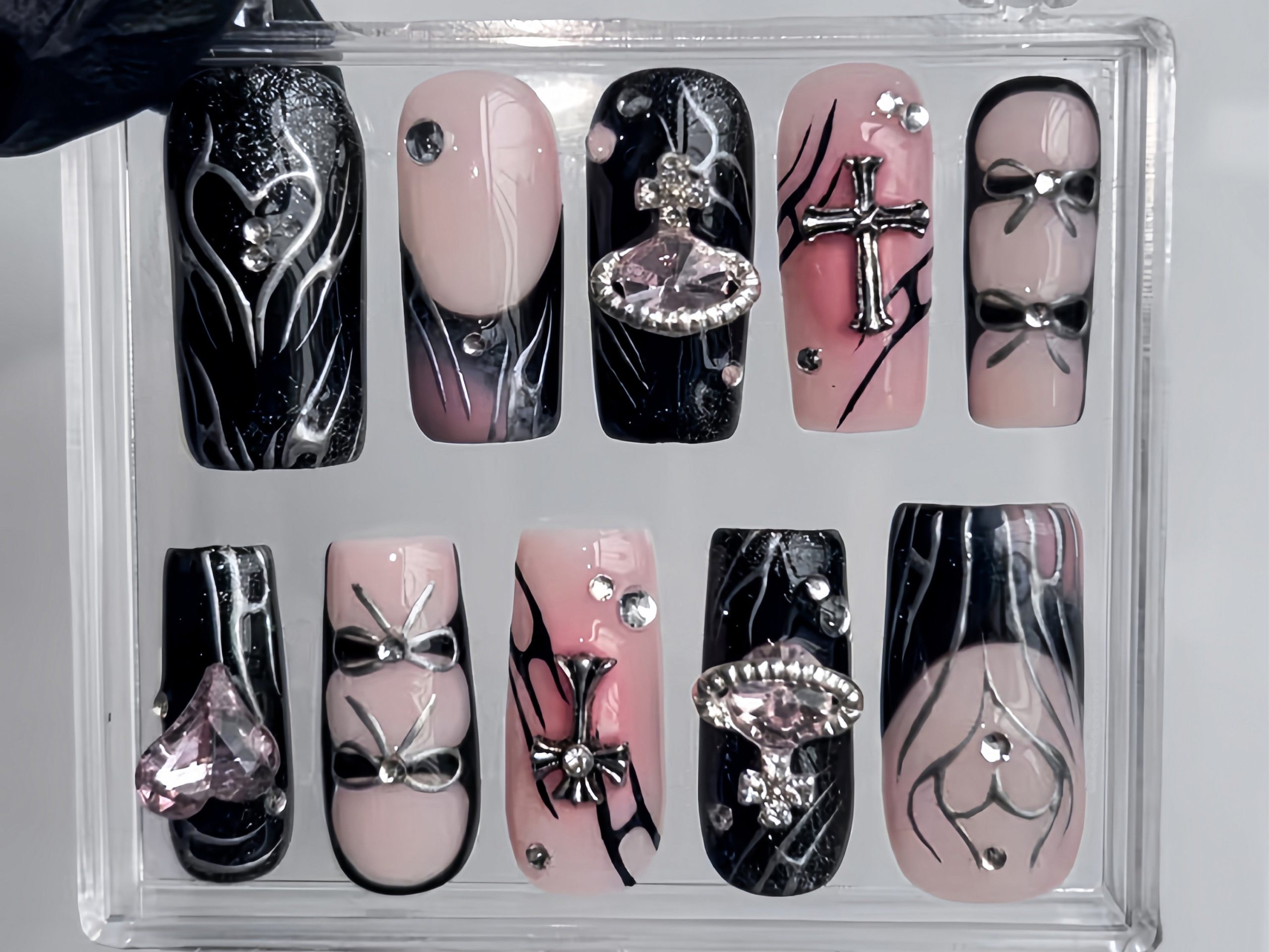 Black Pink Galactic Press On Nails